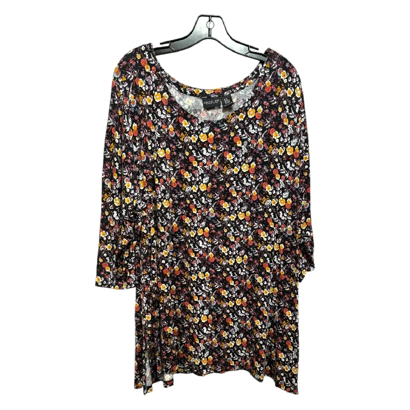 Women's Blouse with PleatsTop 3/4 Sleeve By Rachel Zoe In Floral Print, Size: 3x