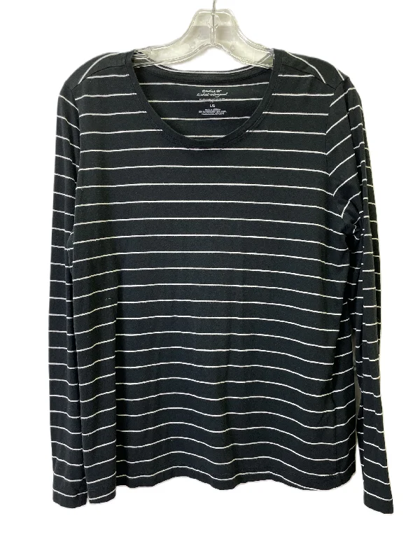 Women's Patterned BlouseTop Long Sleeve Basic By Banana Republic In Black, Size: L