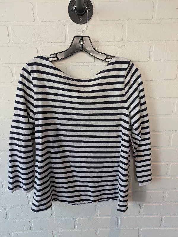 Women's Blouse with Square NeckTop Long Sleeve Basic By J. Crew In Blue & White, Size: M