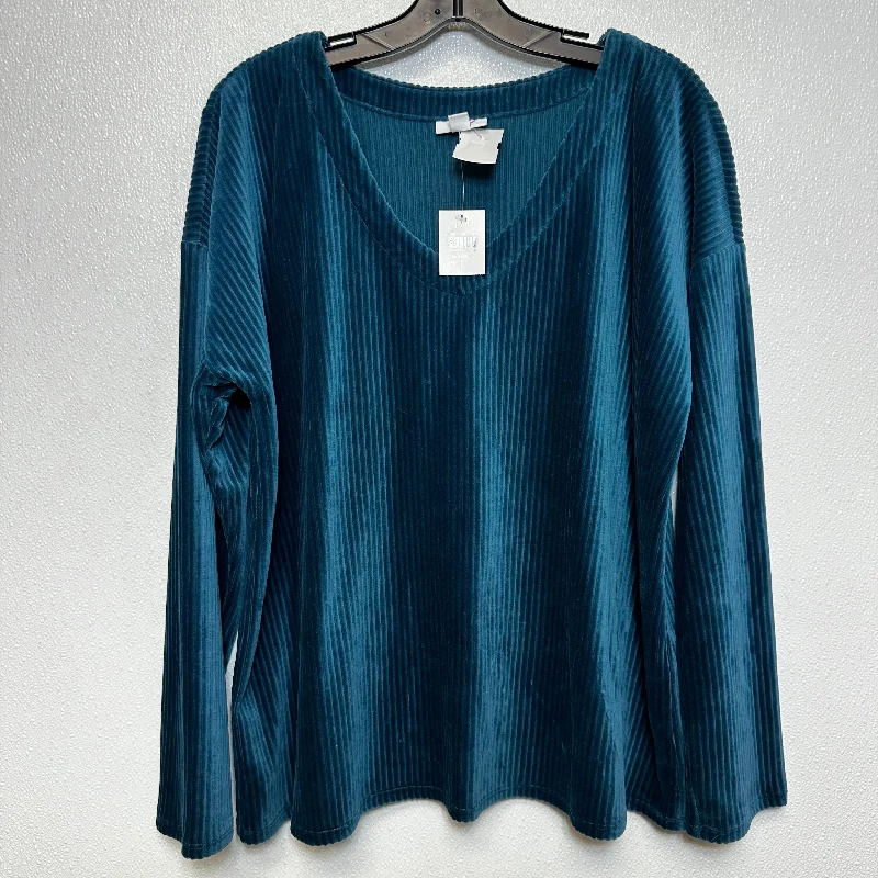 Women's Silk BlouseTop Long Sleeve Basic By J Jill O In Turquoise, Size: L