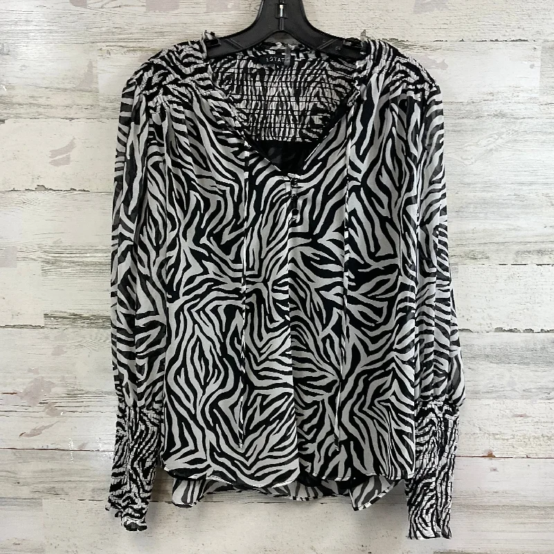 Women's Blouse with Collarless DesignTop Long Sleeve By 1.state In Black & White, Size: L