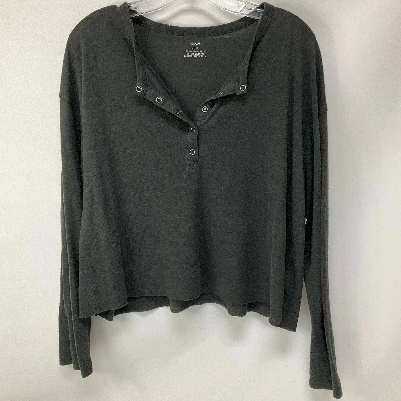 Women's Blouse with HoodTop Long Sleeve By Aerie In Grey, Size: M