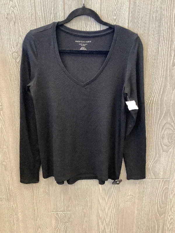 Women's Blouse with Mandarin CollarTop Long Sleeve By American Eagle In Black, Size: M