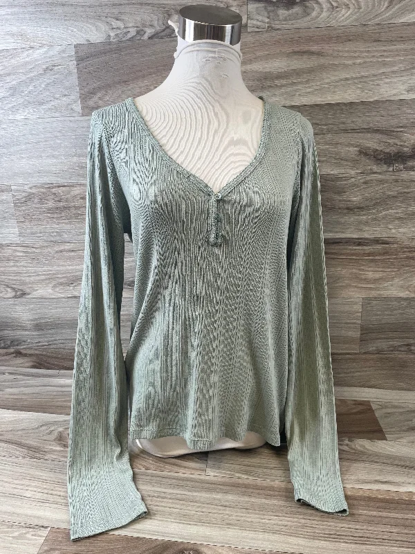 Women's Blouse with Boat CollarTop Long Sleeve By American Eagle In Green, Size: L