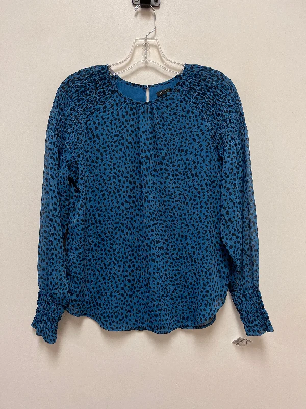 Women's Blouse with Boat CollarTop Long Sleeve By Ann Taylor In Blue, Size: S