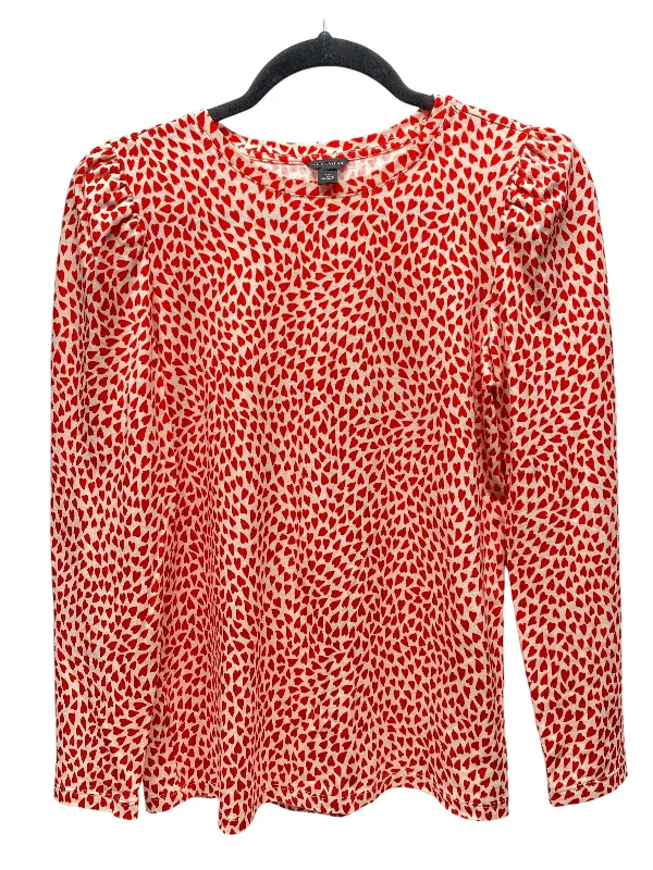 Women's Blouse with Rounded CollarTop Long Sleeve By Ann Taylor In Cream & Red, Size: Xxs