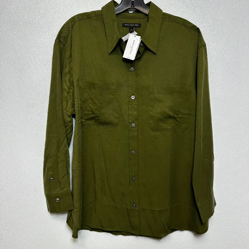 Women's Cotton BlouseTop Long Sleeve By Banana Republic O In Olive, Size: L