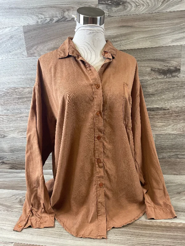 Women's Blouse with Peter Pan CollarTop Long Sleeve By Boohoo Boutique In Brown, Size: M