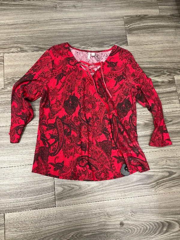 Women's Blouse with RufflesTop Long Sleeve By Cato In Red, Size: L