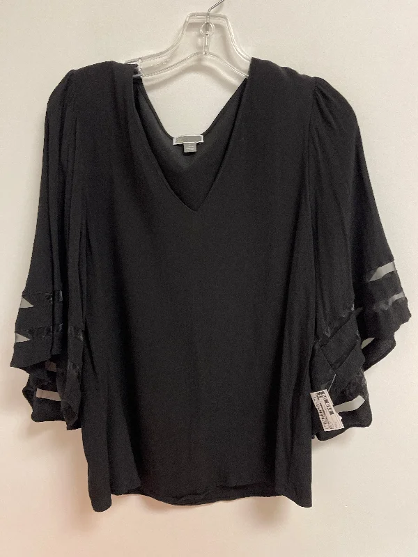 Women's Blouse with Wide CollarTop Long Sleeve By Chelsea 28 In Black, Size: L