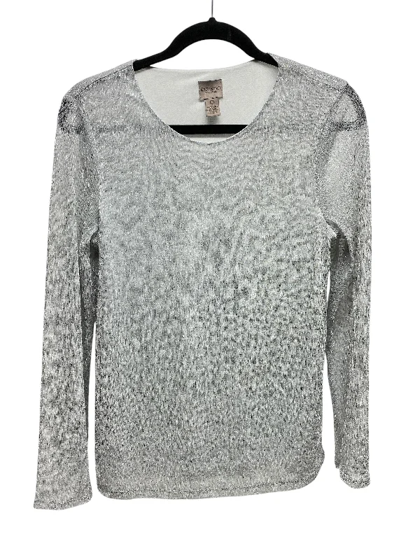 Women's Blouse with V-Shaped CollarTop Long Sleeve By Chicos In Silver, Size: S