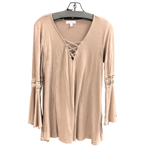 Women's Blouse with Asymmetrical HemTop Long Sleeve By Cmc In Brown, Size: L