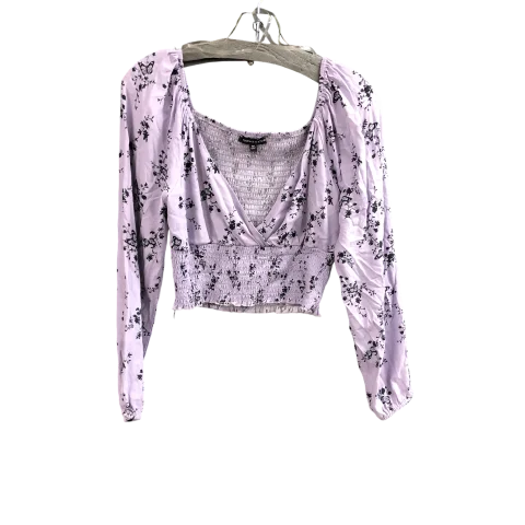 Women's Blouse with U-Shaped NeckTop Long Sleeve By Cmc In Purple, Size: M