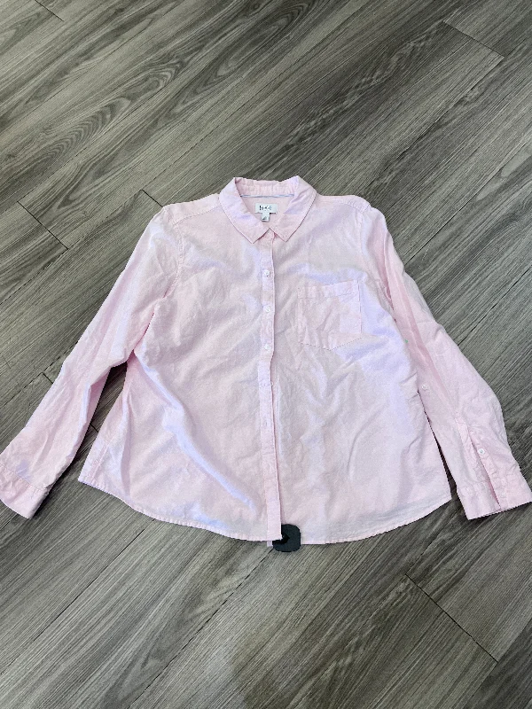 Women's Blouse with Sweetheart CollarTop Long Sleeve By Croft And Barrow In Pink, Size: 2x