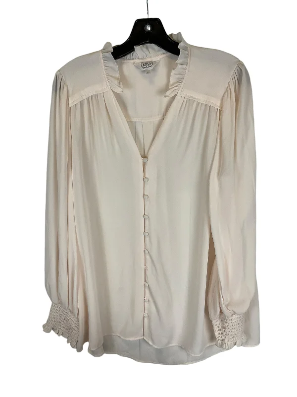 Women's Blouse with Collarless DesignTop Long Sleeve By Crosby In Peach, Size: L