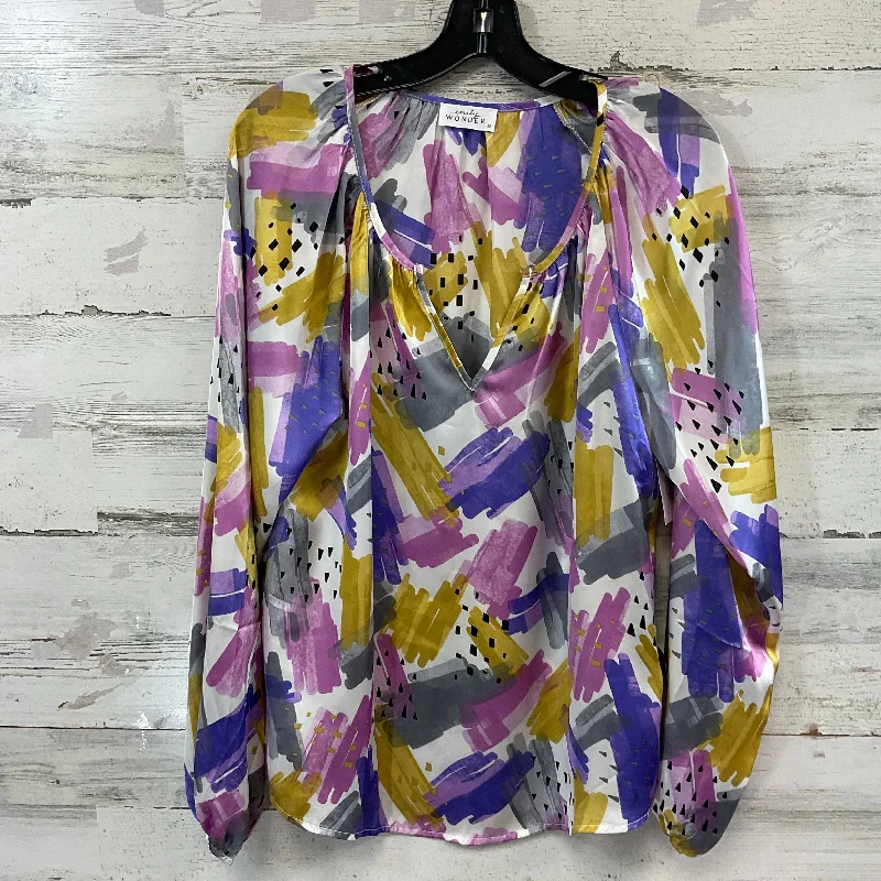 Women's Blouse with Shawl CollarTop Long Sleeve By EMILY WONDER  In Purple, Size: M