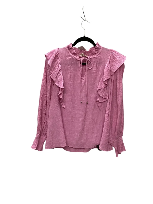 Women's Blouse with Narrow CollarTop Long Sleeve By Entro In Purple, Size: S