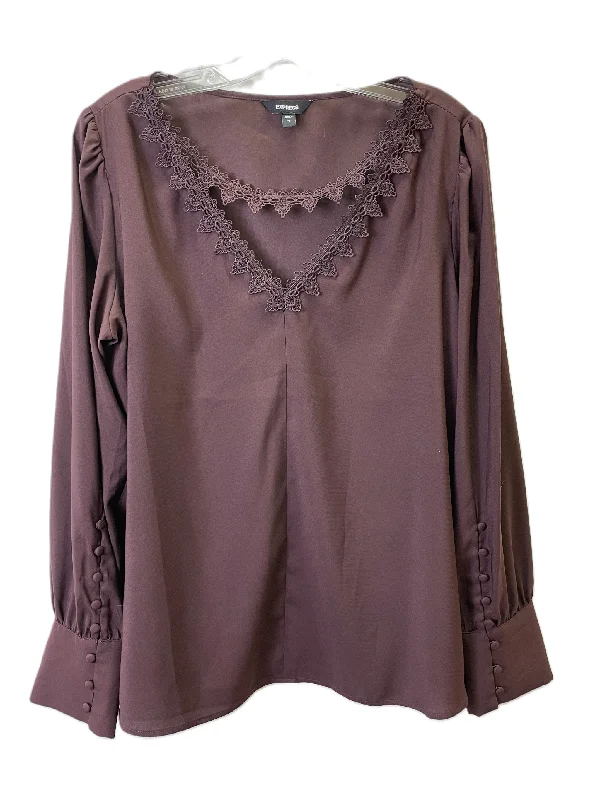 Women's Blouse for Casual WearTop Long Sleeve By Express In Purple, Size: L