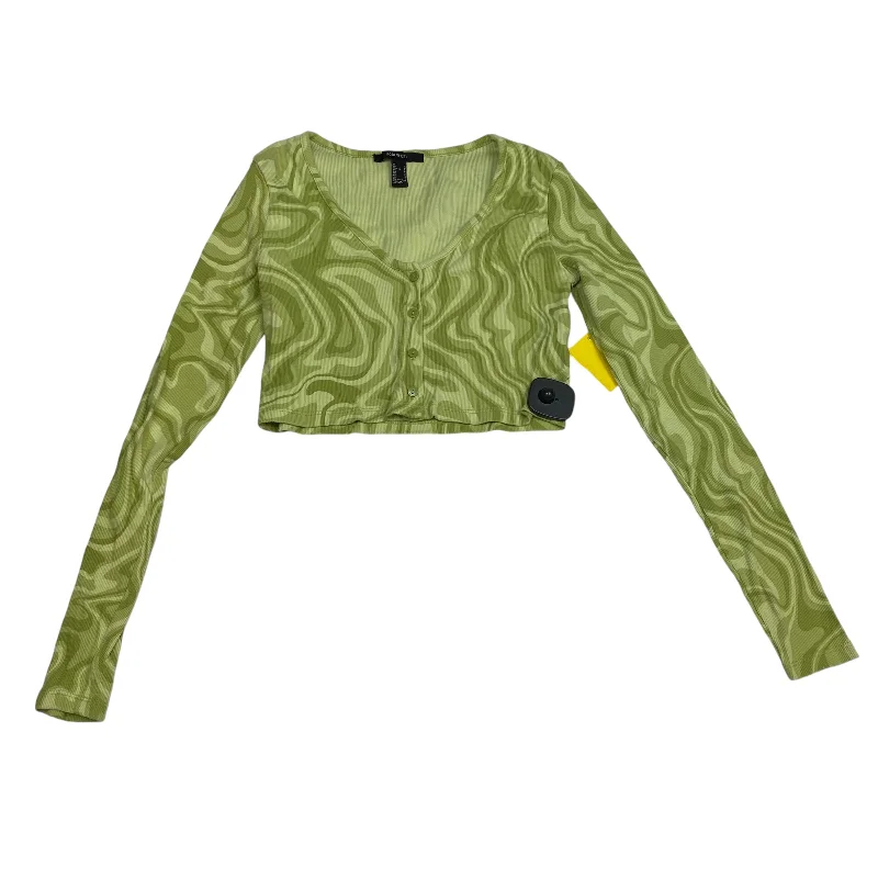 Women's Blouse with Lapel CollarTop Long Sleeve By Forever 21 In Green, Size: S