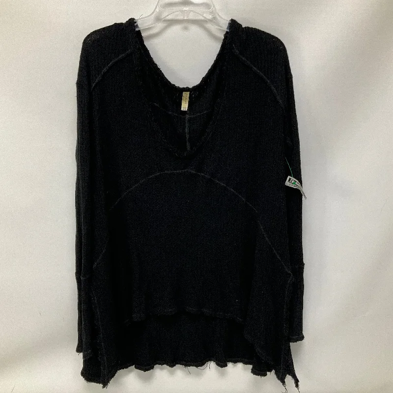 Women's Blouse with Square CollarTop Long Sleeve By Free People In Black, Size: S