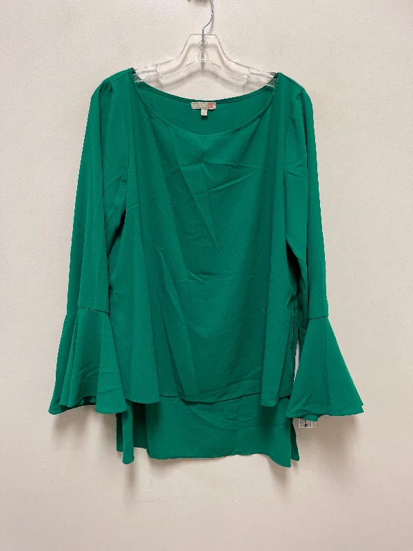 Women's Blouse with Sweetheart CollarTop Long Sleeve By Gianni Bini In Green, Size: L