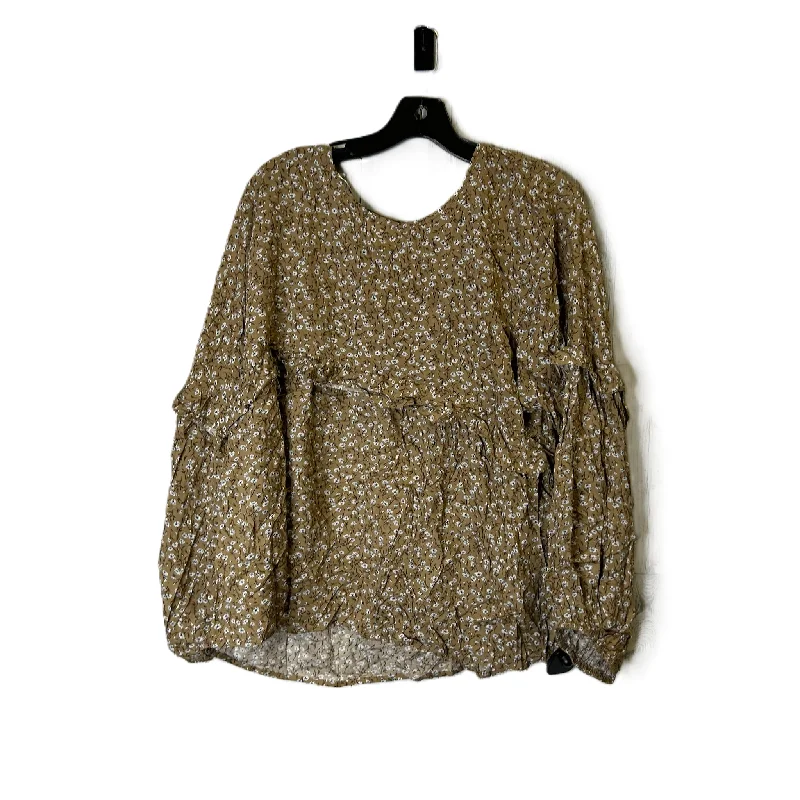 Women's Blouse with Cropped LengthTop Long Sleeve By Gigio In Floral Print, Size: M