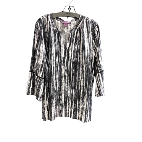 Women's Blouse with Gathered SleevesTop Long Sleeve By Gloria Vanderbilt In Black & White, Size: Xl