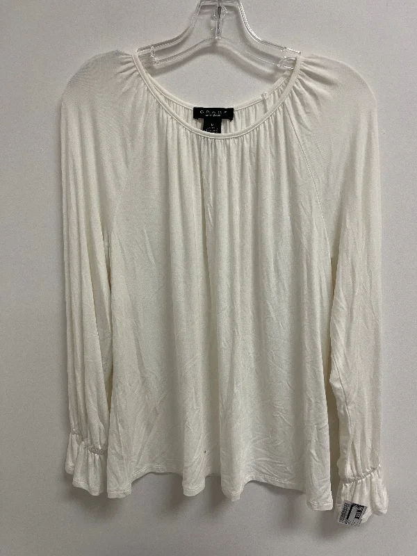 Women's Blouse with High CollarTop Long Sleeve By Grace In Cream, Size: M