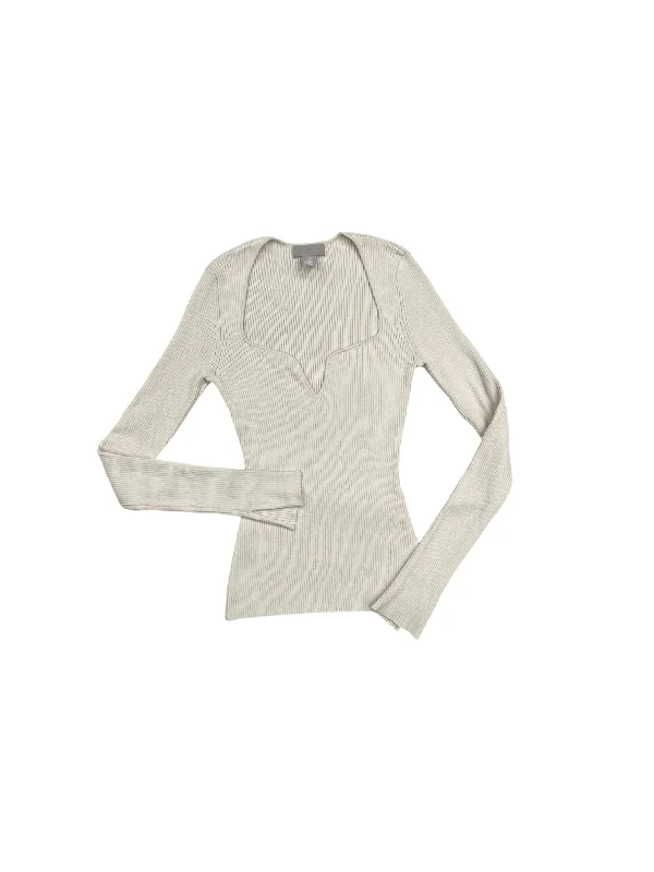 Women's V-Neck BlouseTop Long Sleeve By H&m In Cream, Size: S