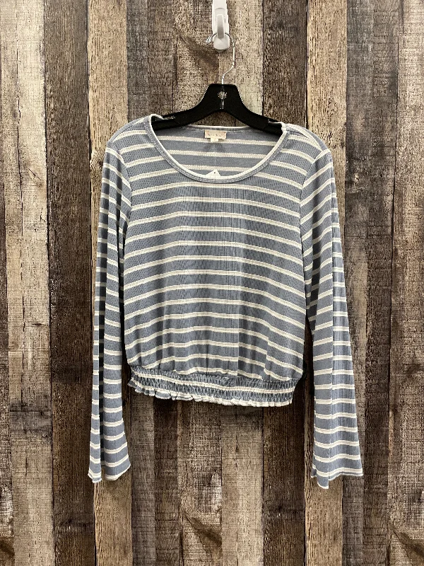 Women's Blouse with Rounded HemTop Long Sleeve By Hem & Thread In Striped Pattern, Size: S