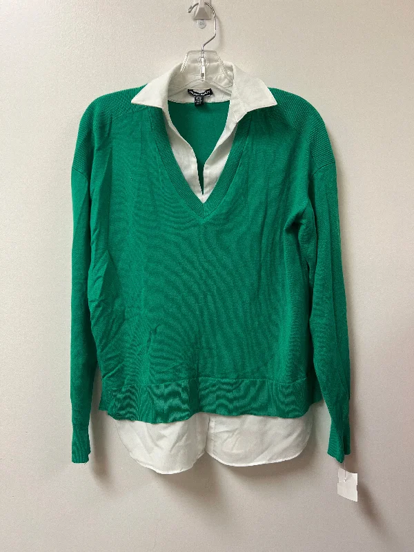 Women's Blouse with Boat CollarTop Long Sleeve By Hilary Radley In Green, Size: S