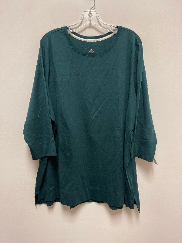 Women's Blouse with U-Shaped CollarTop Long Sleeve By Isaac Mizrahi In Green, Size: 3x