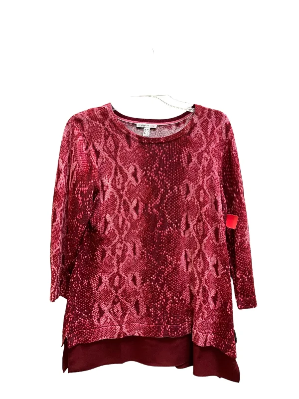 Women's Blouse with Sweetheart CollarTop Long Sleeve By Isaac Mizrahi Live Qvc In Red, Size: M