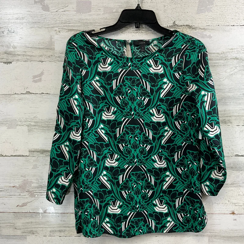 Women's Blouse with Mandarin CollarTop Long Sleeve By J. Crew In Green, Size: Xs