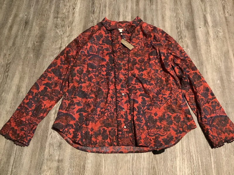 Women's Blouse with Rounded CollarTop Long Sleeve By J. Crew In Paisley Print, Size: 1x