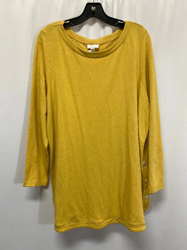 Women's Cotton BlouseTop Long Sleeve By J. Jill In Yellow, Size: 1x