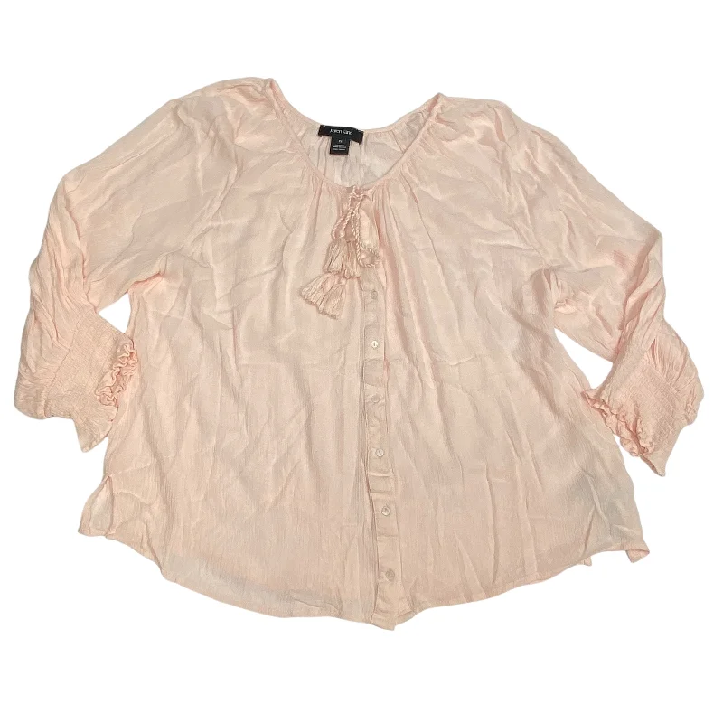 Women's Blouse with PatchesTop Long Sleeve By Karen Kane In Pink, Size: 2x