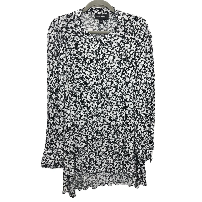 Women's Blouse with Bell SleevesTop Long Sleeve By Lane Bryant In Black & White, Size: 18