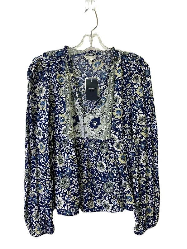 Women's Blouse with PocketsTop Long Sleeve By Lucky Brand In Blue, Size: S