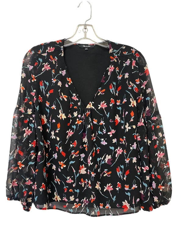 Women's Blouse with Boat CollarTop Long Sleeve By Madewell In Floral Print, Size: S