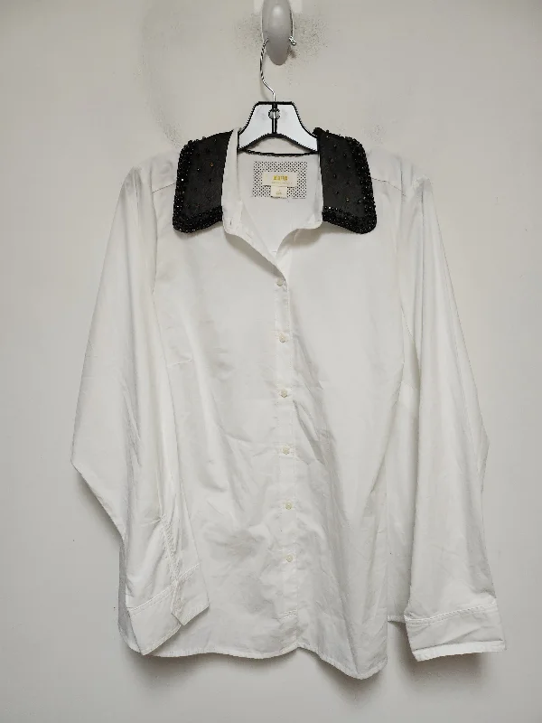 Women's Blouse with Collarless NeckTop Long Sleeve By Maeve In Black & White, Size: 1x