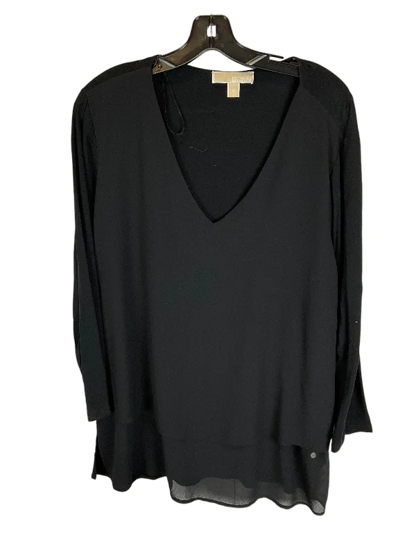 Women's Blouse with Narrow CollarTop Long Sleeve By Michael By Michael Kors In Black, Size: Xl