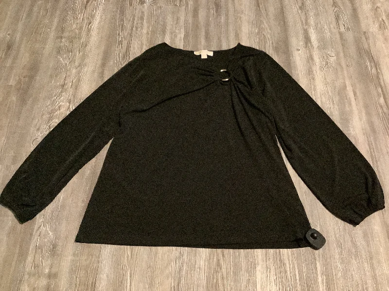 Women's Blouse with Collarless DesignTop Long Sleeve By Michael Kors In Black, Size: 1x