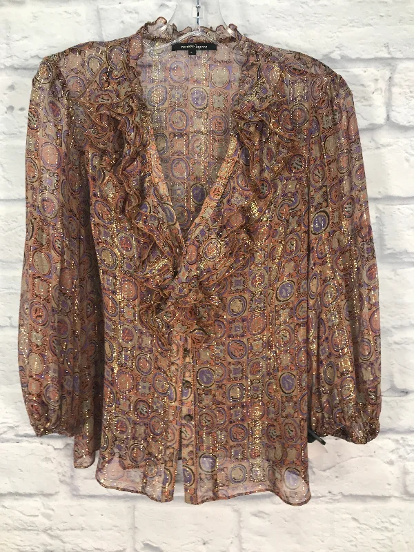 Women's Blouse with Keyhole CollarTop Long Sleeve By Nanette Lepore In Brown & Purple, Size: S