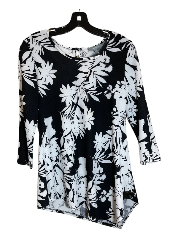 Women's Patterned BlouseTop Long Sleeve By Ny Collection In Black & White, Size: S