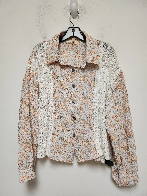 Women's Blouse with High CollarTop Long Sleeve By Pol In Floral Print, Size: L