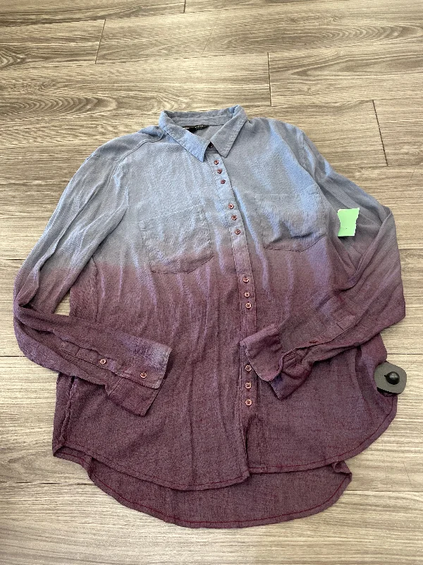 Women's Blouse with Cropped LengthTop Long Sleeve By Rock And Republic In Grey & Purple, Size: L