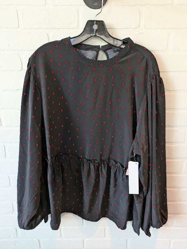 Women's Blouse with Keyhole CollarTop Long Sleeve By Sanctuary In Black & Red, Size: 2x