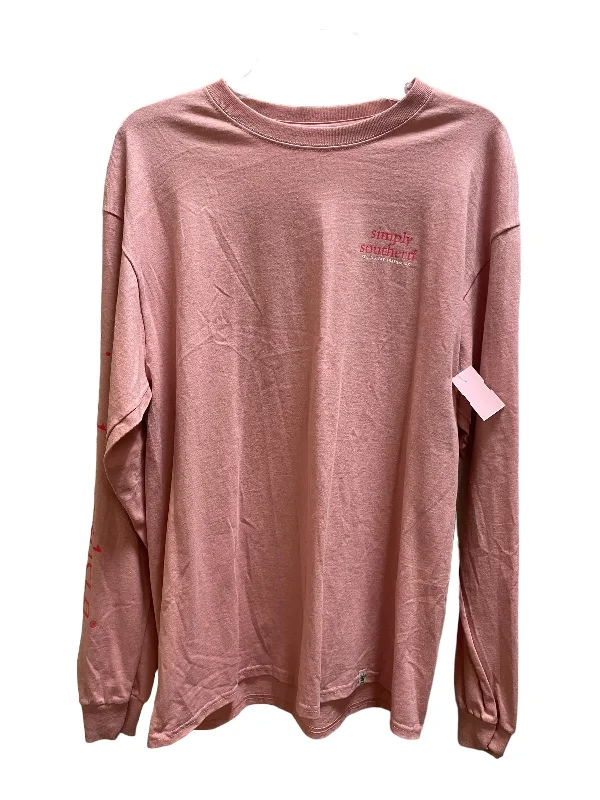 Women's Blouse with V-Shaped CollarTop Long Sleeve By Simply Southern In Pink, Size: L