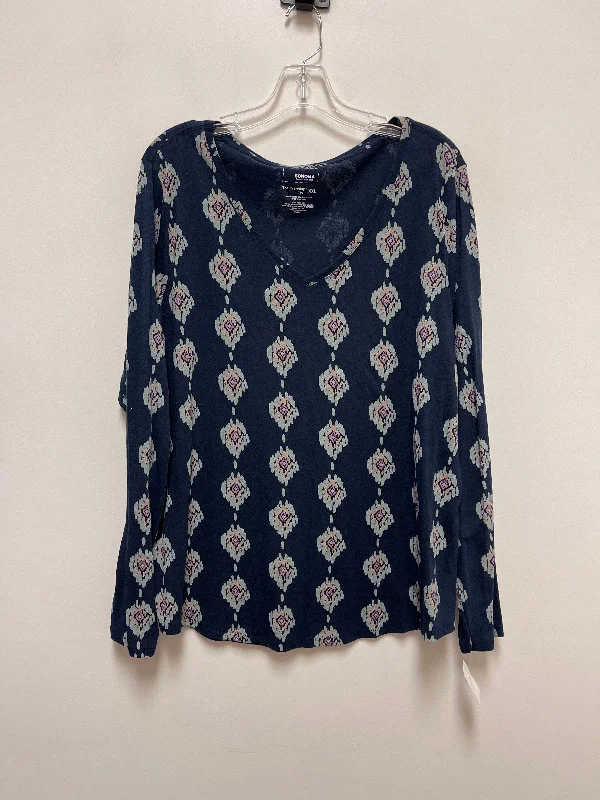 Women's Blouse with Rounded HemTop Long Sleeve By Sonoma In Navy, Size: 2x